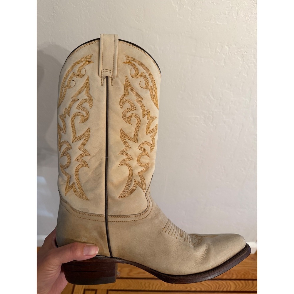 Rudel Mens Cream Leather Western Cowboy Boots Embroidered Made in Mexico